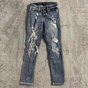 Judy Blue Jeans Womens Size‎ 1/25 Boyfriend Fit Distressed Stretch Blue Denim